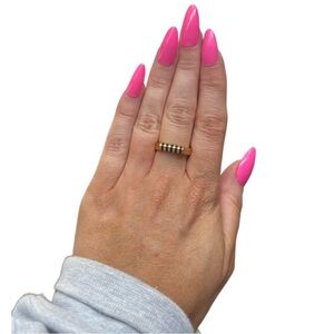 Flat Top Thin Black Onyx Inlay Geometric Signet Rectangle Bar Stacking Ring.